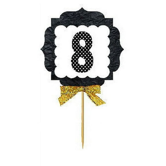 8th Birthday / Anniversary Gold Ribbon Hand Crafted Novelty Cupcake Decoration Toppers / Picks -12ct
