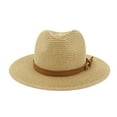 thumbnail image 3 of Summer Hats for Women 2025, Yigetop Women Wide Brim Straw Panama Roll Up Hat Fedora Beach Panama Hat Sun Hats Wide Brim Fedora Straw Beach Hat Upf50+ Fedora Hats for Women Khaki One Size, 3 of 5