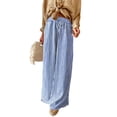 thumbnail image 1 of Pantalón Acelitt de pierna ancha a rayas con cordón, tiro alto, azul, talla M, 1 of 3