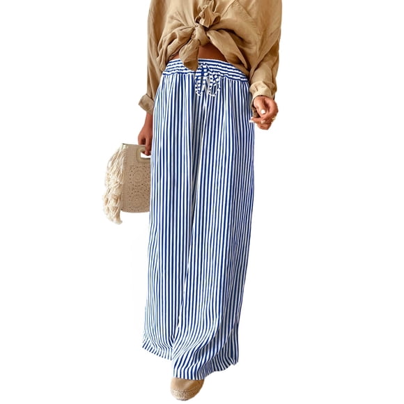Pantalón Acelitt de pierna ancha a rayas con cordón, tiro alto, azul, talla M