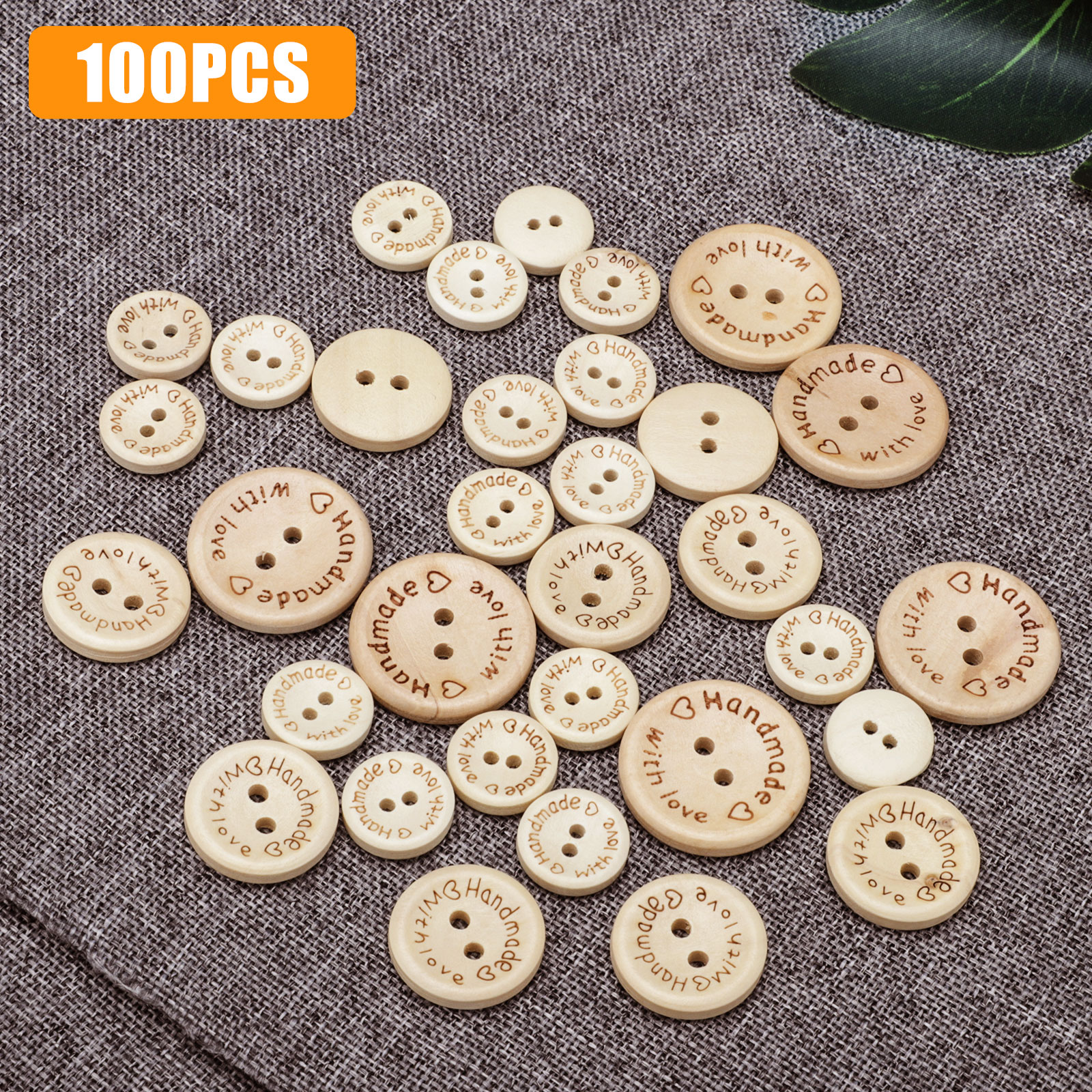100 pcs Wooden Handmade Buttons, 25mm/20mm/15mm Crafts Assorted Buttons Wooden Sewing Buttons