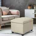 thumbnail image 4 of Adeco Classy Linen Blend Fabric Accents Rectangular Storage  Footstool Ottoman, 24x17.5x18, Natural, 4 of 6