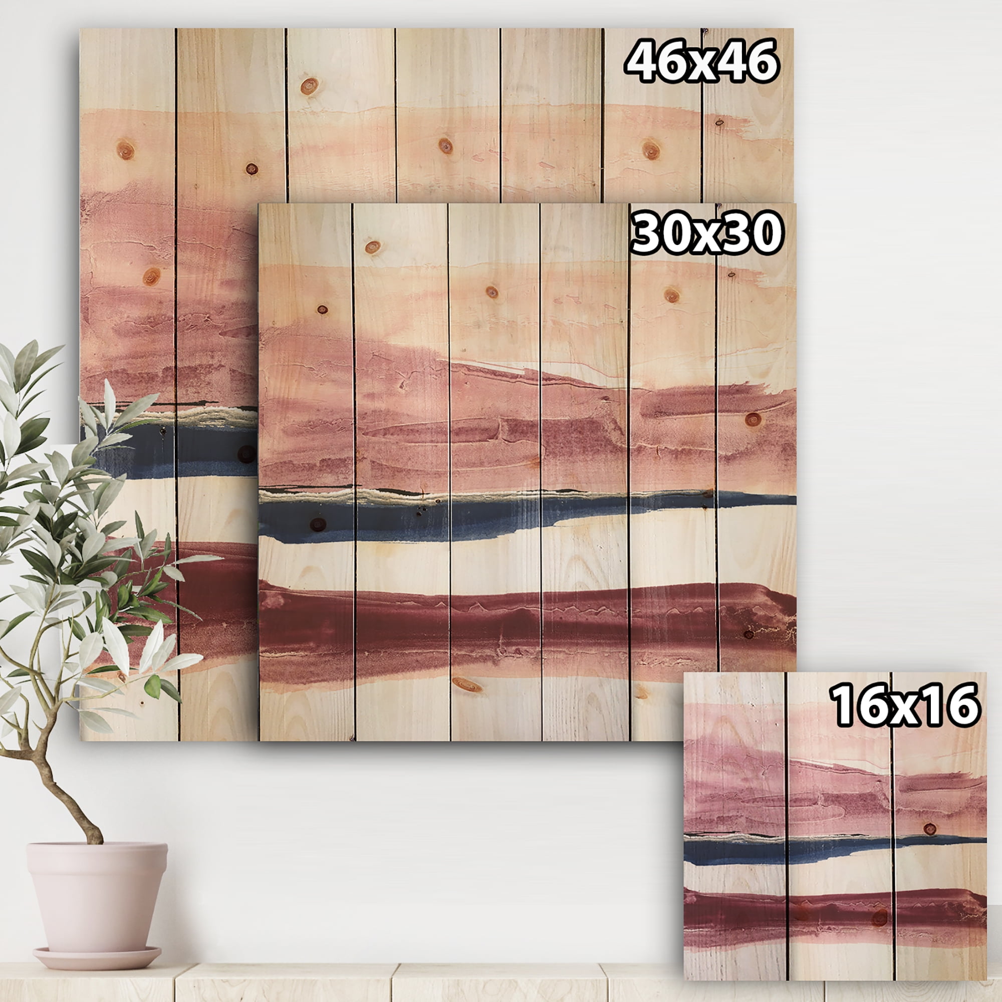 Designart 'Patch of Dirty Pink II' Shabby Chic Print on Natural Pine Wood