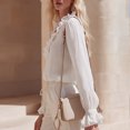 thumbnail image 3 of Women's Retro Ruffle Edge V-Neck Long Sleeve Pullover Top Lightweight Solid Color Casual Loose Blouse Fashion Daily Vacation Streetwear Shirt, White Size XL, 3 of 6