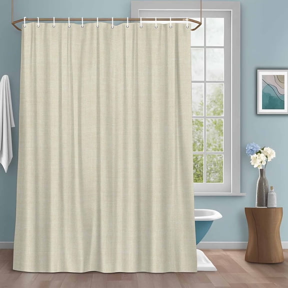 Cotton Linen Texture Shower Curtain with Hooks, Contemporary Beige Background Water Repellent Shower Curtains for Bathroom Decor Sturdy Shower Curtain, Machine Washable 36x78 Inch