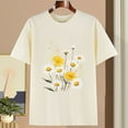 thumbnail image 2 of Casual Cotton T-Shirts Womens Loose Short Sleeve Daisy Floral Print Crew Neck Tees Cute Summer Tops (2XL, Beige), 2 of 4