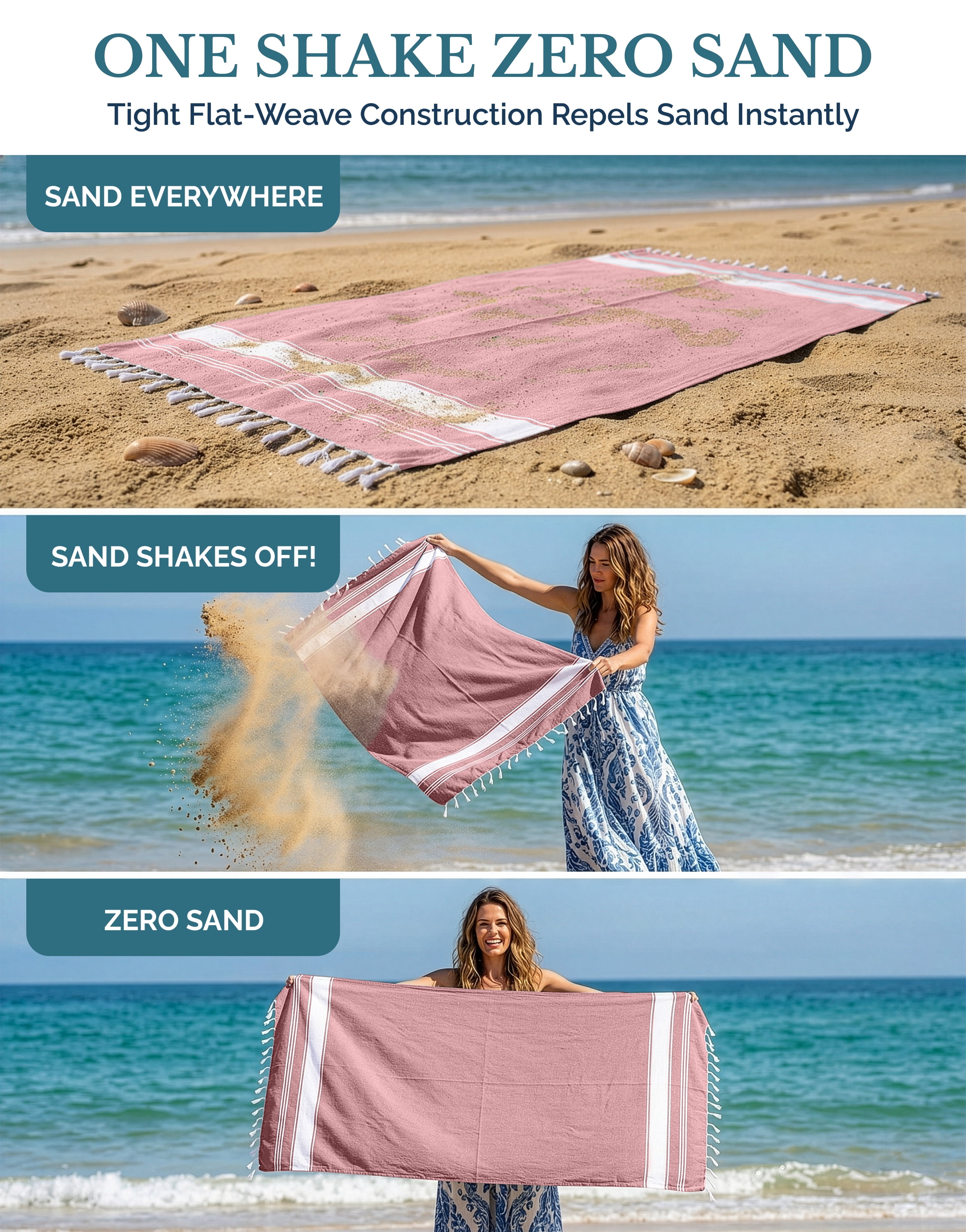Casa Platino Hammam Beach Towels 6 Pack, Cotton Beach Towels for Adults, Oversized Lightweight Quick Dry Pool Towels for Beach Days – Nautical