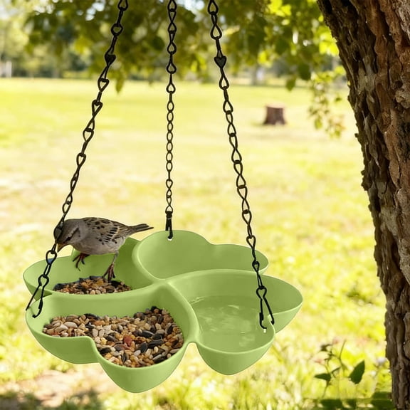 Deeceymbur Outdoor Hanging Bird Feeder Clover Shaped Dual Use Food Water Container Multi Compartment Design for Wild Pet Birds Easy Clean