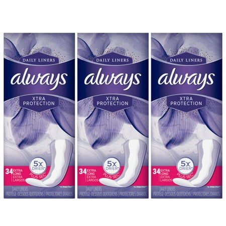 3 Pack - Always Xtra Protection Daily Liners, Extra Long, 34
