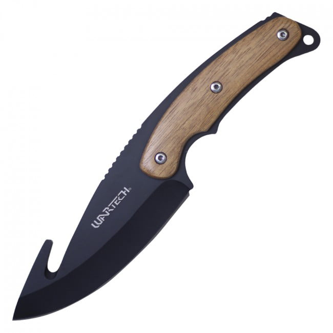 Gut Hook Hunting KnifeWartech 9.5" Black Blade Wood Handle Skinner Sheath 