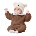 thumbnail image 3 of FAOWME Big Kids Girls Boys Romper Fuzzy Long Sleeve Turndown Collar Cartoon Prints Comfortable Warm Bodysuits Jumpsuits For Daily Wear Coffee 6-9 Months, 3 of 6