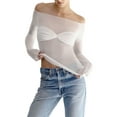 thumbnail image 3 of Cenuakty Women’s Off Shoulder Tops, Long Sleeve Ruched Bust Solid Color Slim Fit T-Shirts, 3 of 9