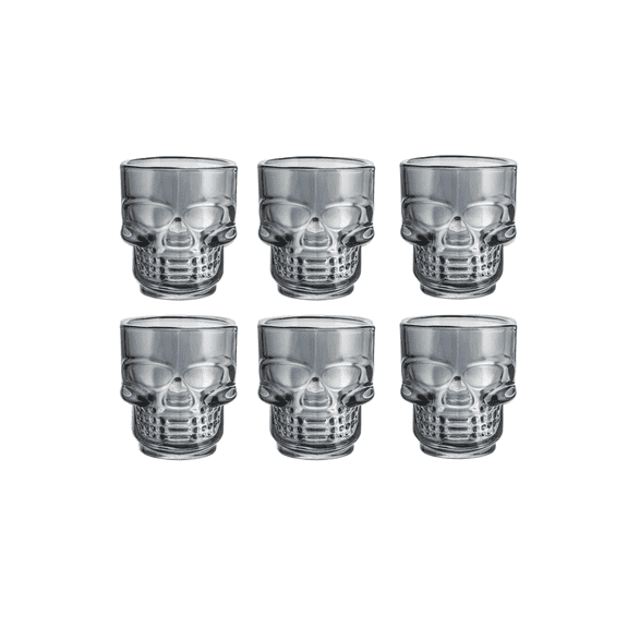 Skull Glass Shot Glasses- Set of 6 1.75oz, Smoke Finish
