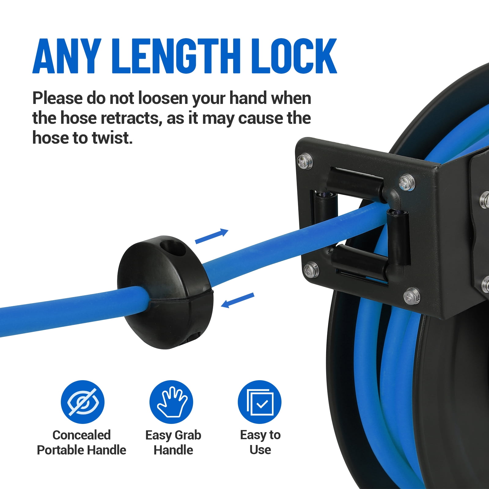 M optimized Retractable Air Hose Reel - Strong Hybrid Hose, Effortless Auto Rewind, 180° Mount Bracket, Durable Construction Ceiling/Wall Mount Heavy Duty Double Arm Steel Reel