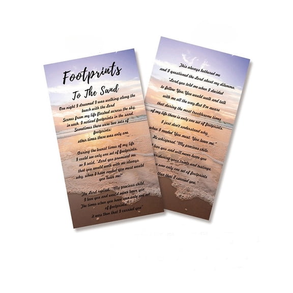 Footprints in the Sand Inspiration Cards 100-Pack, Encouraging Scripture & Motivational Prayer Cards for Comfort, Faith, Church Ministry, Outreach, Gift Bags & Daily Reflection