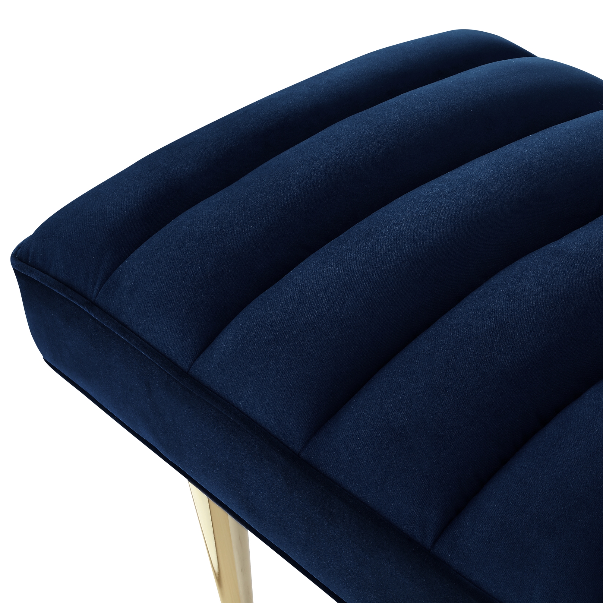 Nicole Miller Merrick Velvet Upholstered Bench Channel Tufted Mirrorred, Navy/Gold