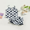 thumbnail image 2 of Infant Baby Girl Summer Clothes Set Checkerboard Plaid Floral Print Sleeveless Romper+Ruffle Shorts Outfit, 2 of 9