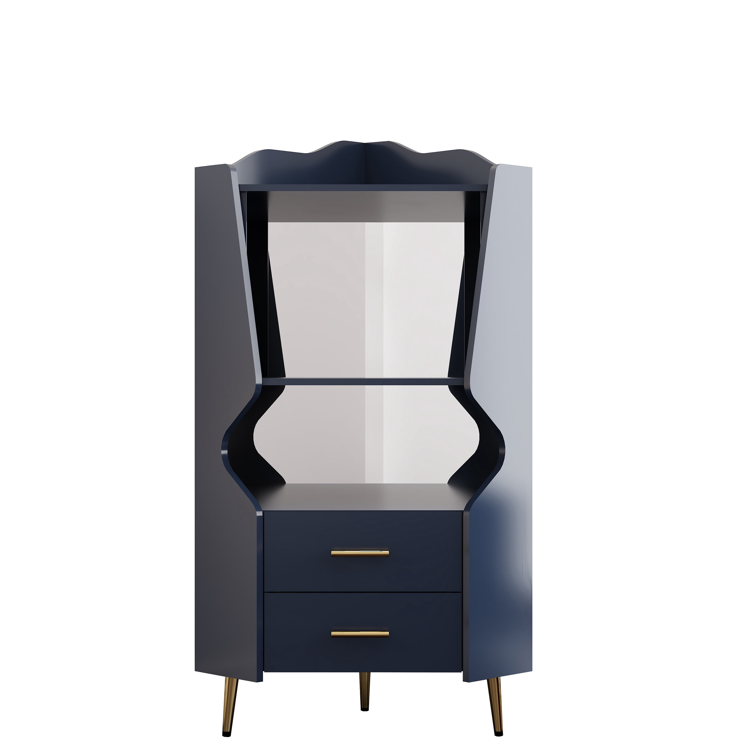 Sailvan Wooden Corner Bar Cabinet with 2 Open Shelves, 2 Drawers & Mirrored