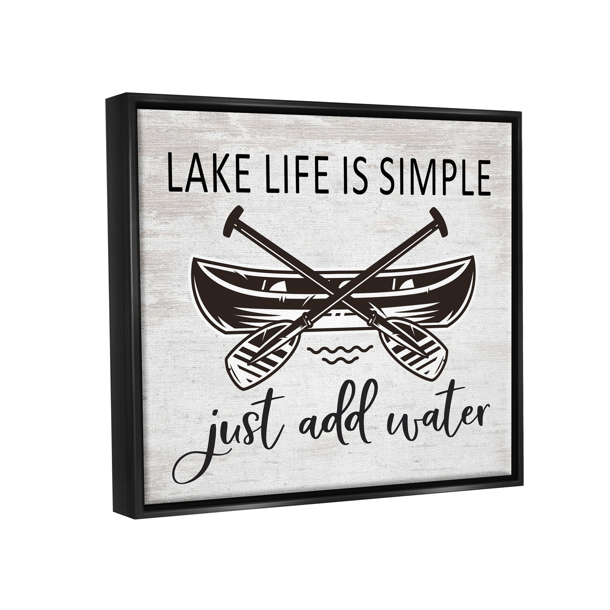 Stupell Industries Lake Life Canoe Ores Rustic Cabin Typography Graphic Art Metallic Gold Floating Framed Canvas Print Wall Art, Design by Lettered and Lined