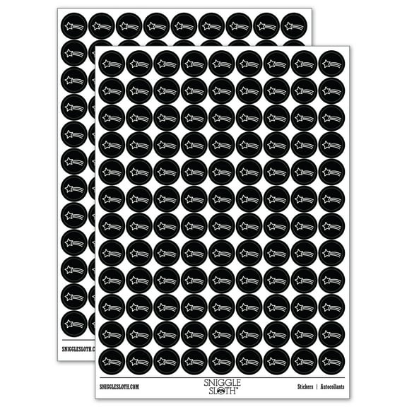 Shooting Star 200 Round Stickers - Black - Gloss Finish - 0.50" Size