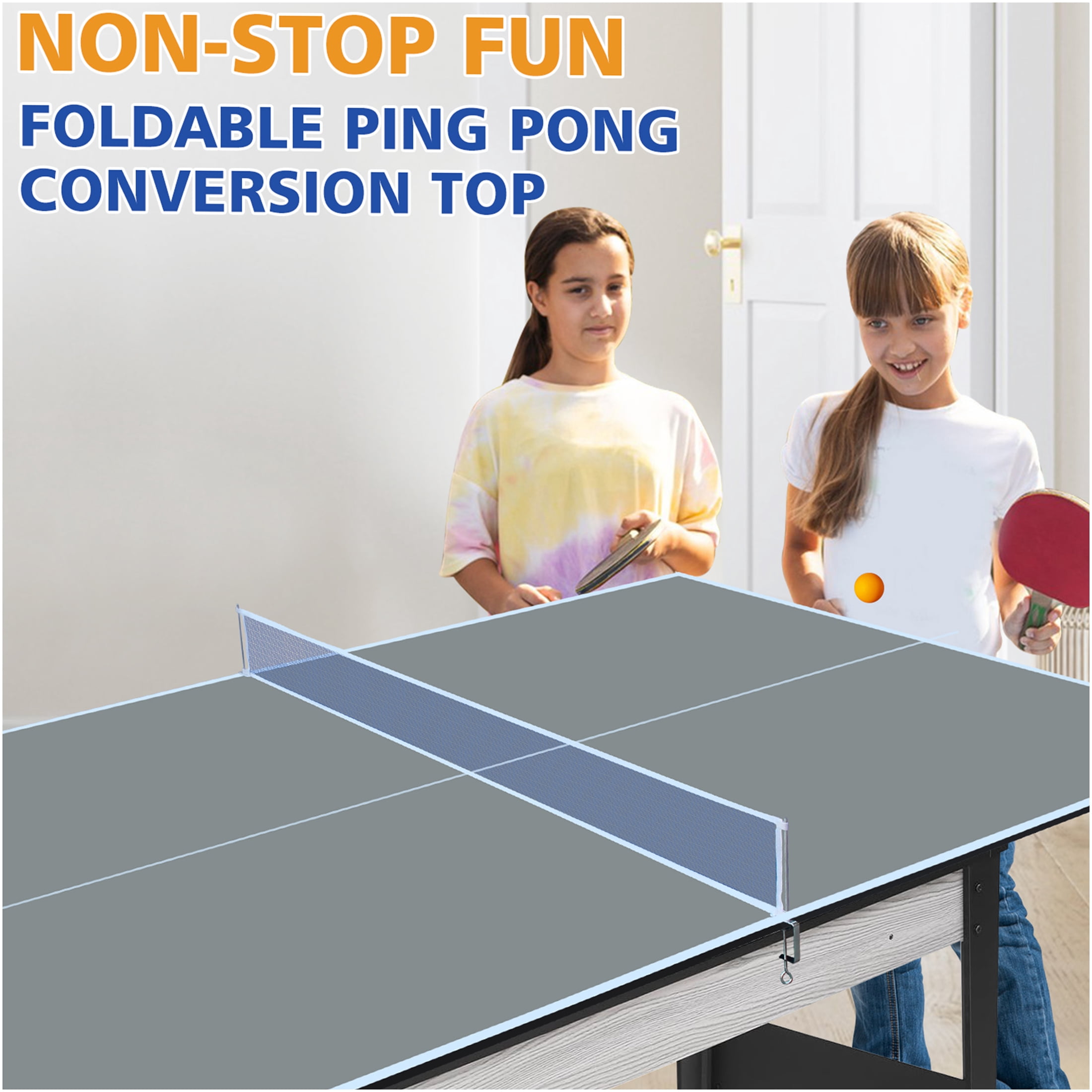 JERFIT 6x3 FT Foldable Portable Ping Pong Table Top, Grey MDF Conversion Top for Indoor & Outdoor Tennis Play, Includes Net & Posts