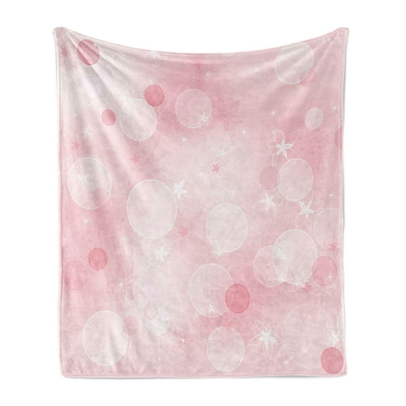 Pale Pink Soft Flannel Fleece Throw Blanket, Floral Background with Hazy Bubbles and Flower Romantic Flourishing Image, Cozy Plush for Indoor and Outdoor Use, 60" x 80", Pale Pink, by Ambesonne
