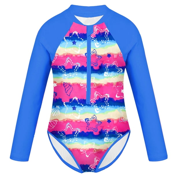 inhzoy Kids Girls Zipper Swimsuit UPF 50+ Rash Guard Swim Costume