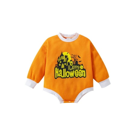 

TheFound Newborn Baby Boys Girls Halloween Romper Long Sleeve Ghost Print Bodysuit Pullover Top Fall Winter Clothes