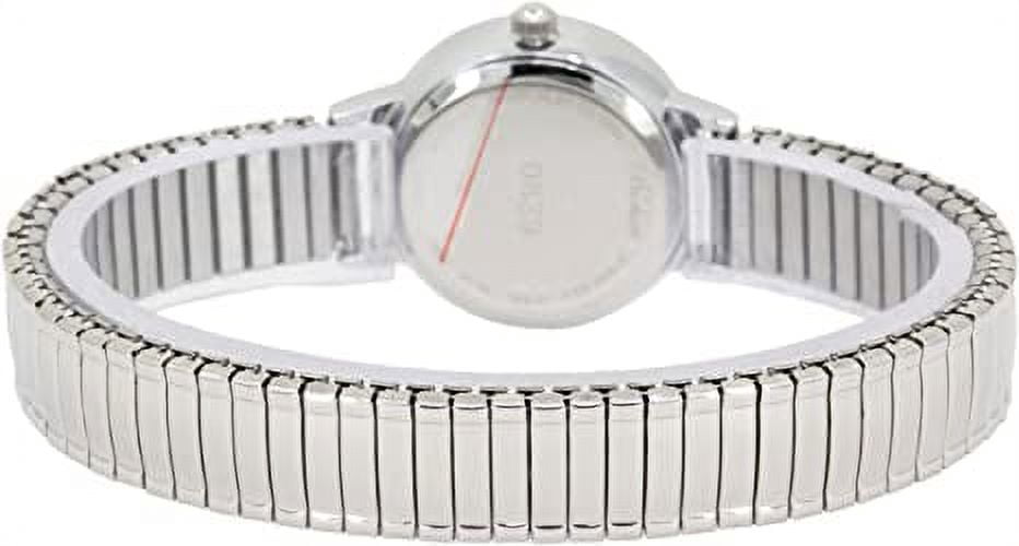 Blekon Collections Women's 25mm Analog Display Case Cut Crystal Mother of Pearl Dial Slim Metal Stretch Expansion Band Ladies Wrist Watch