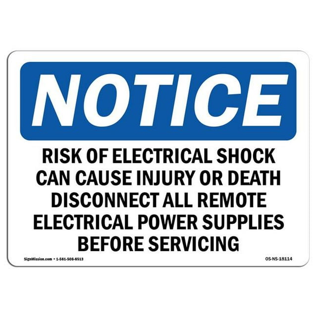 SignMission OS-NS-A-1824-L-18114 18 x 24 Po Signe d'Avertissement OSHA - Risque de Choc Électrique Peut Causer des Blessures