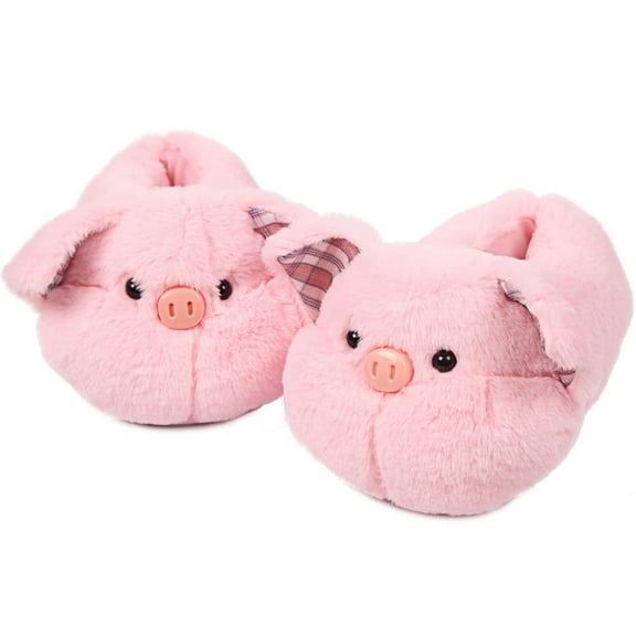 Cute Pig Animal Slipper for women Adult Fuzzy Warm House Slippers Novelty Fluffy Home Shoes Ladies Winter Slippers Indoor Outdoor（Size：9-10）