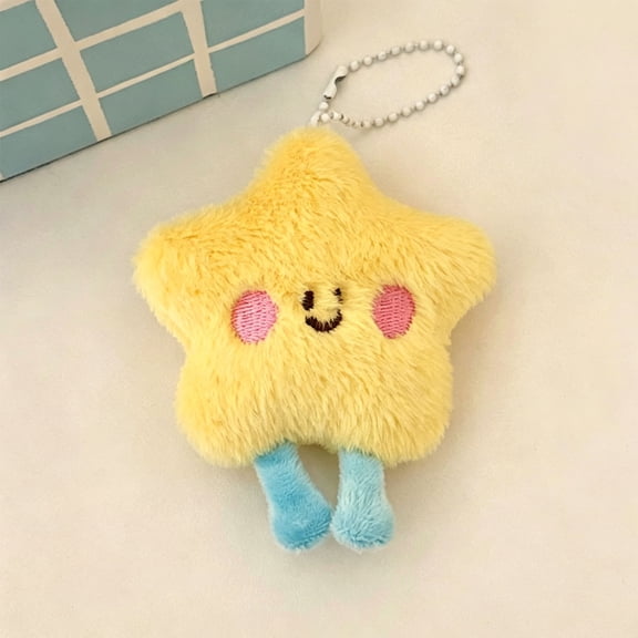Cute Star Plush Keychain Embroidered Face Star Doll Pendant Soft Fuzzy Bag Charm Backpack Key Ring Hanging Ornament Decorative Accessory Stress Relief Fidget Style Collectible Gift