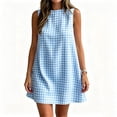 thumbnail image 6 of VBVC Women's Gingham Sleeveless Shift Mini Dress,Ladies Crew Neck A-Line Tunic Dress,Casual Summer Plaid Sundress For Women,Light Blue,S-2XL, 6 of 8