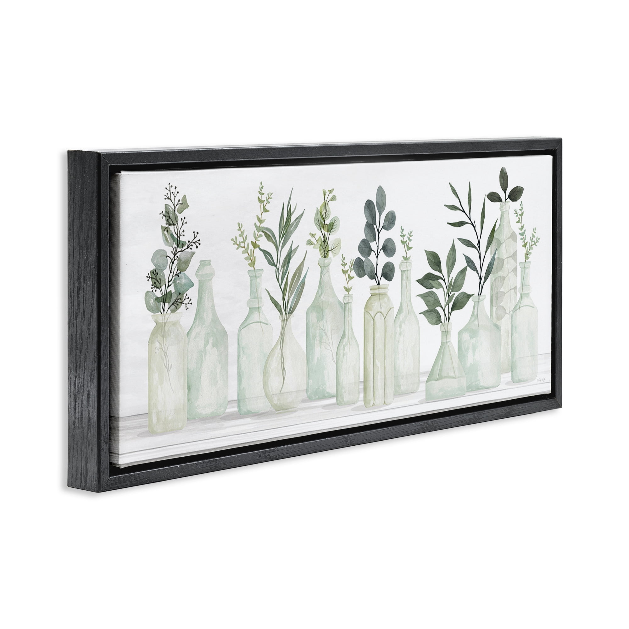 Stupell Industries Country Herb Jars Botanical & Floral Painting Black Floater Framed Art Print Wall Art, 25 x 11