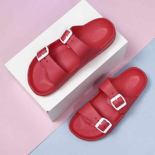 Sandales Légères Confortables pour Femmes Eva Réglable Double Boucle Sandales Plates Chaussures pour Femmes Filles