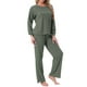 thumbnail image 4 of INSPIRAR CHIC Conjuntos de Pijamas de Punto Acanalado para Mujeres de 2 Piezas, Parte Superior de Manga Larga y Pantalones, Ropa de Dormir, Pijamas, Conjuntos de Ropa de Casa en Verde Oliva, 4 of 5