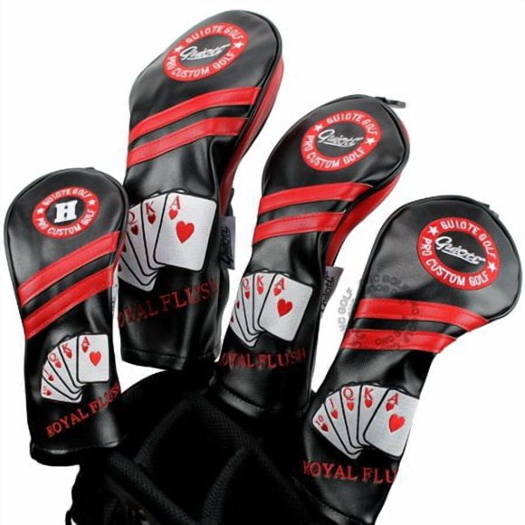 guiote Royal Flush 1 3 5 H golf Headcover Red Vintage Retro Poker Driver Fairway Wood Hybrid cover