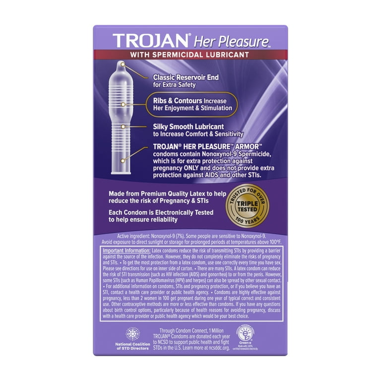 Trojan Her Pleasure Condoms With Spermicidal Lubricant - 12 Count