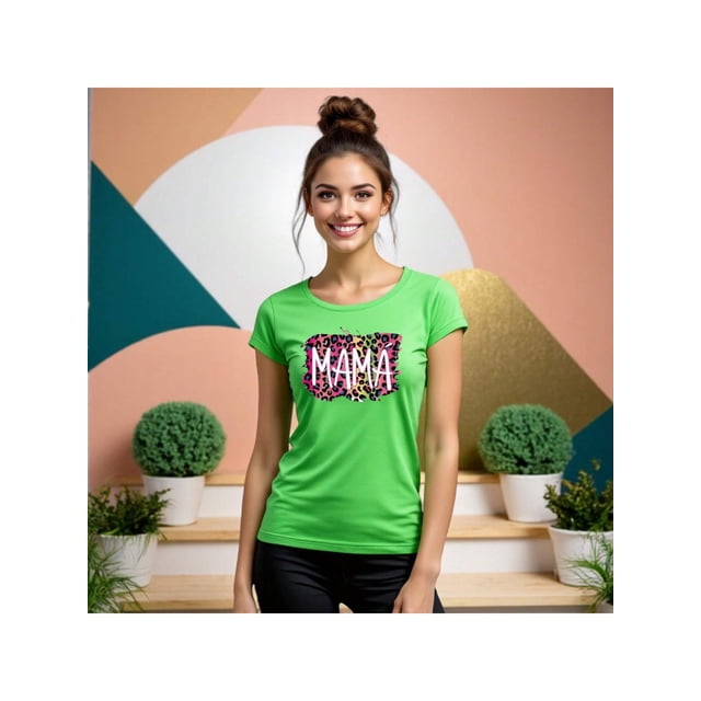 Playera Blusa Mama Mamá Fieramente Increíble – Estilo Animal Print con Actitud Color Verde Lima Talla Grande Marca Emil SaEs