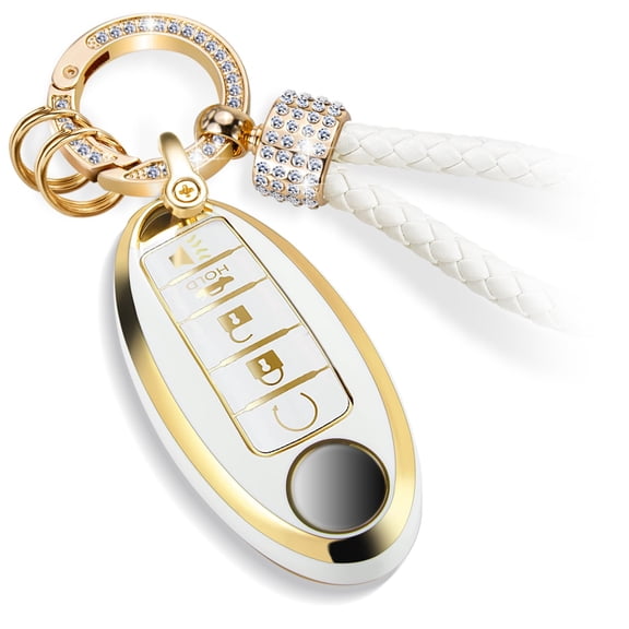 for Nissan Key Fob Cover with Luxury Diamond Bling Braided Rope Keychain, Upgraded Soft Key Case for Nissan Key Shell (5 Button only)