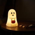 thumbnail image 4 of Clearance! Halloween Ghost Night Light, Cute LED Ghost Lamp with Pumpkin Candy Bucket, Resin Spooky Figurine Light for Table Shelf Party Home Decor, 4 of 5
