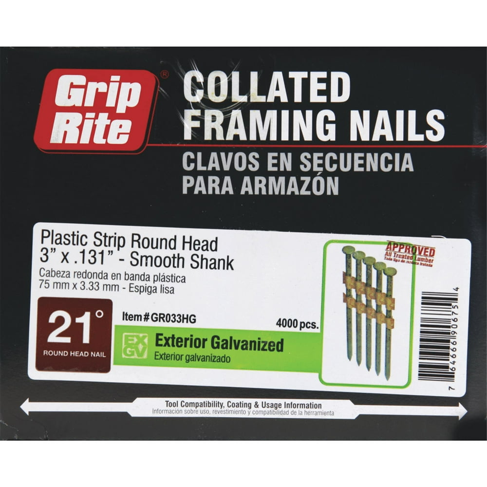 GripRite 21 Degree Plastic Strip Full Round Head Framing Stick Nail