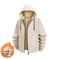 thumbnail image 2 of Wrtxtat Men's Sherpa Lined Jacket Warm Heavyweight Fleece Outerwear with Pockets Relaxed Fit Full Zip Drawstrings Hooded Coats Big and Tall Khaki XL, 2 of 5