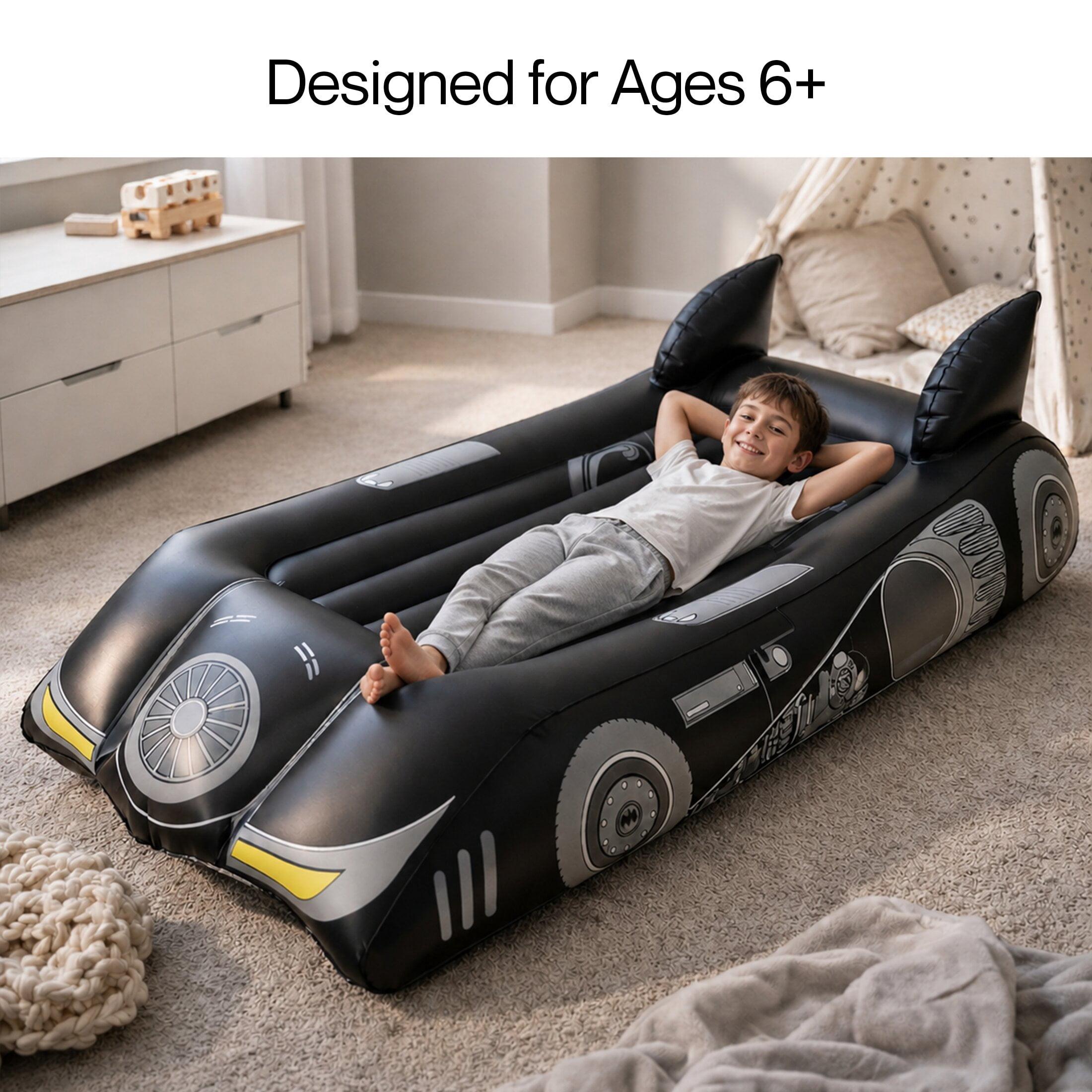 Batman Batmobile Inflatable Air Mattress for Kids Ages 6+, Great for Sleepovers, Nap Time & Play