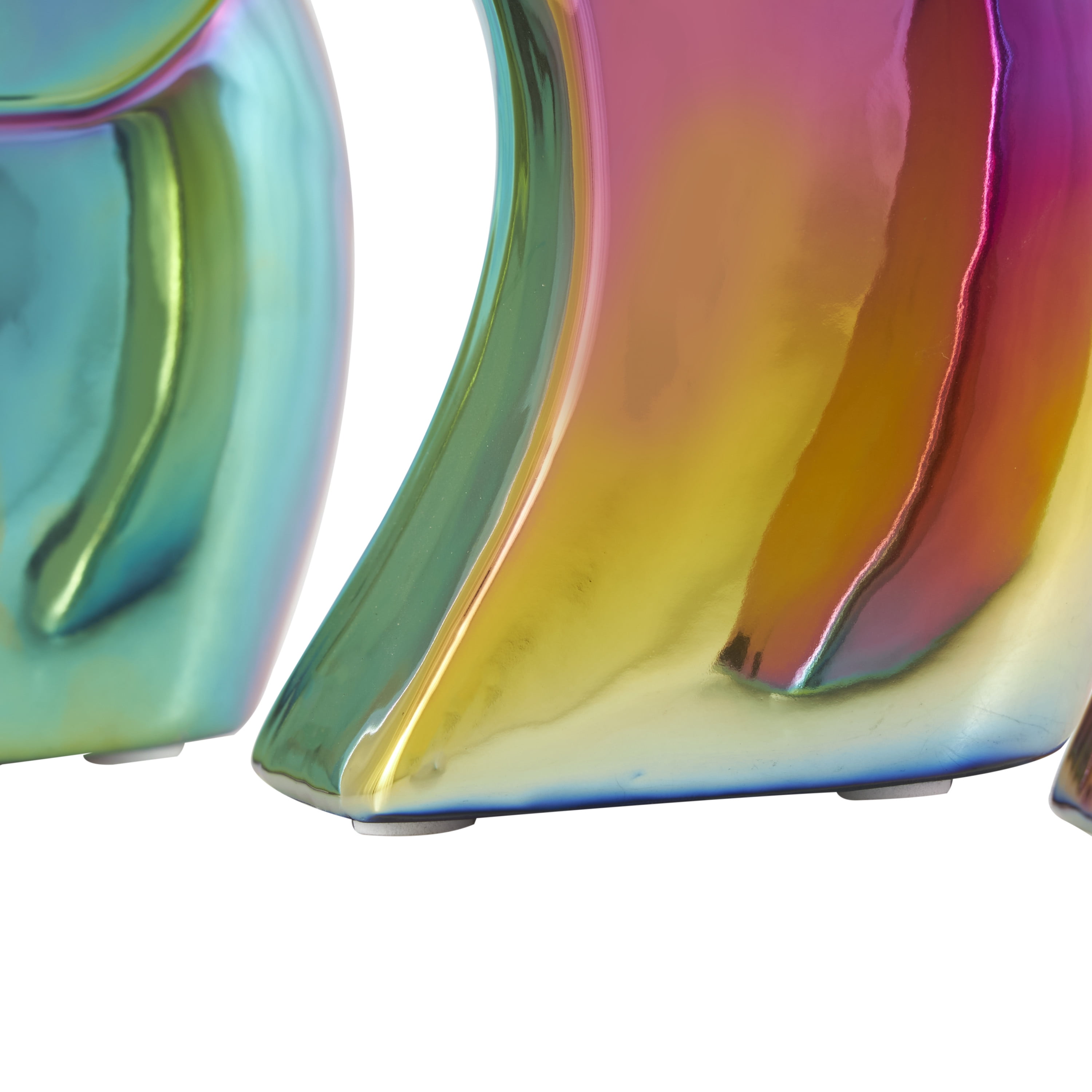 14", 12", 10"H Multi Colored Ceramic Elephant Sculpture with Rainbow Shimmer Finish, by DecMode (3 Count)