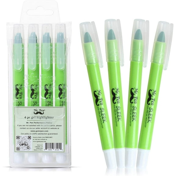 Mr. Pen No Bleed Gel Highlighter, Bible Highlighters, Green, Pack of 4