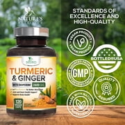 Turmeric Curcumin Supplement - 2000mg Organic Turmeric Per Serving - 95% Curcuminoids, Ginger & BioPerine Black Pepper for Best Absorption - Natural Vegan Joint Support, Bottled in USA - 120 Capsules