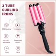 thumbnail image 3 of Rizador de Pelo | Rizador De Cabello Ondas Cerámica Triple Barriles | 25mm Ondulador De Pelo con Cabello Medio Largo | Temperatura Ajustable | con Pantalla LCD y 1 Guante | para Casa y Viaje(Rosa), 3 of 5