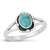 CHOOSE YOUR COLOR Oval Simulated Turquoise Oxidized Ring .925 Sterling Silver Band Blue CZ Female Size 7