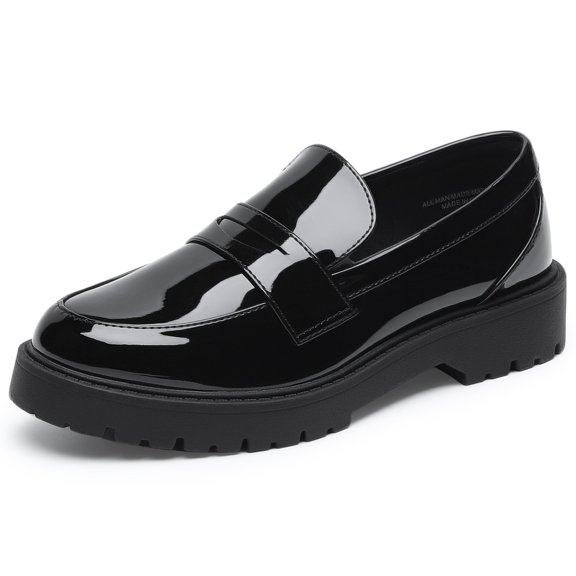 BIGWOW Girls Loafers Penny Chunky Platform Loafers Slip On School Uniform Dress Shoes Black 1 Big Kid